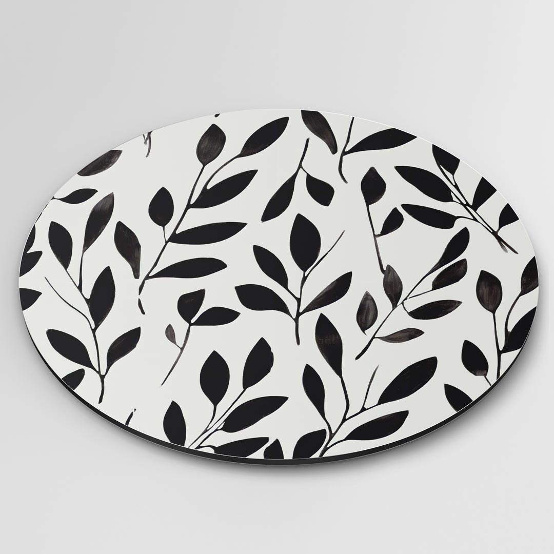 Elegant Zwart-Wit Bladeren Design Muurcirkel-WallArtistic