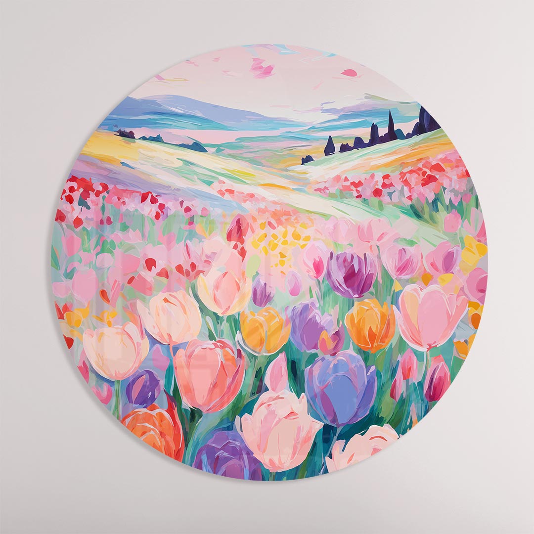 Kleurrijke Tulpenweide Muurcirkel-WallArtistic