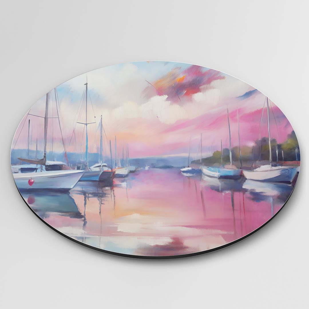 Kleurrijke Zonsopgang Haven Muurcirkel-WallArtistic