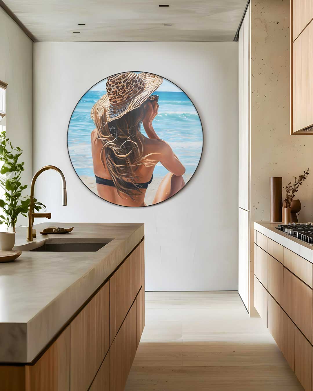 Zon, Zee en Strand Muurcirkel-WallArtistic