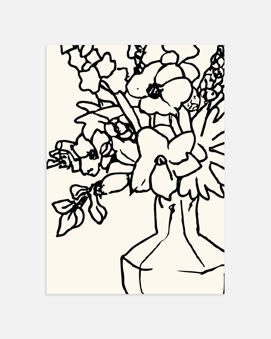 Bold floral vase line art Poster