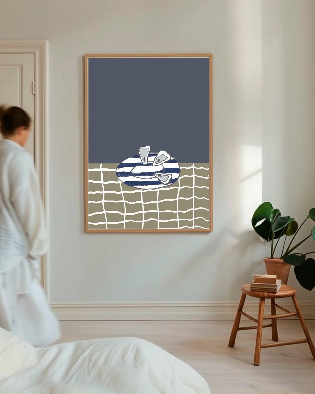 Oesters op gestreept servies Poster