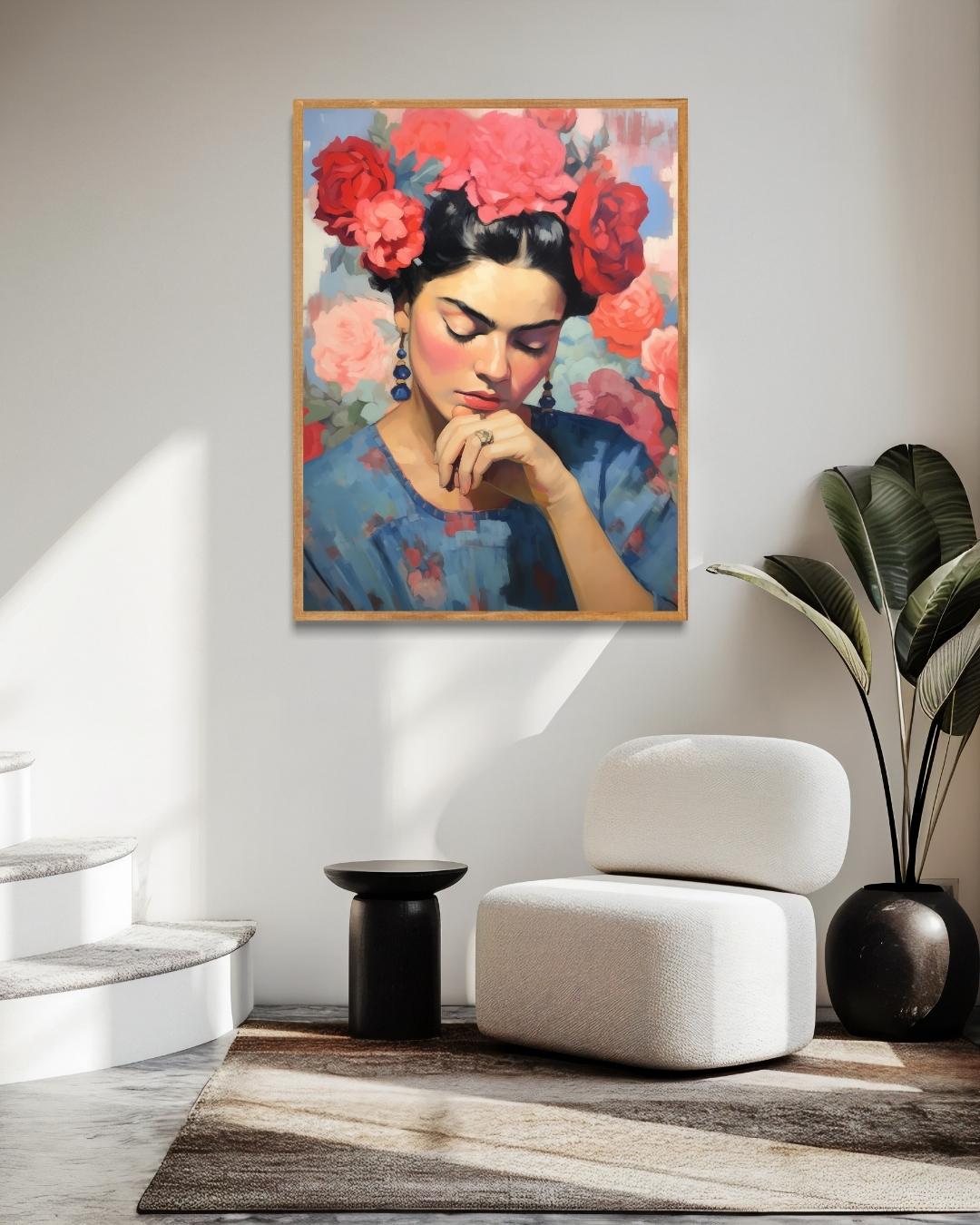 Dromerige vrouw met bloemenkroon Poster