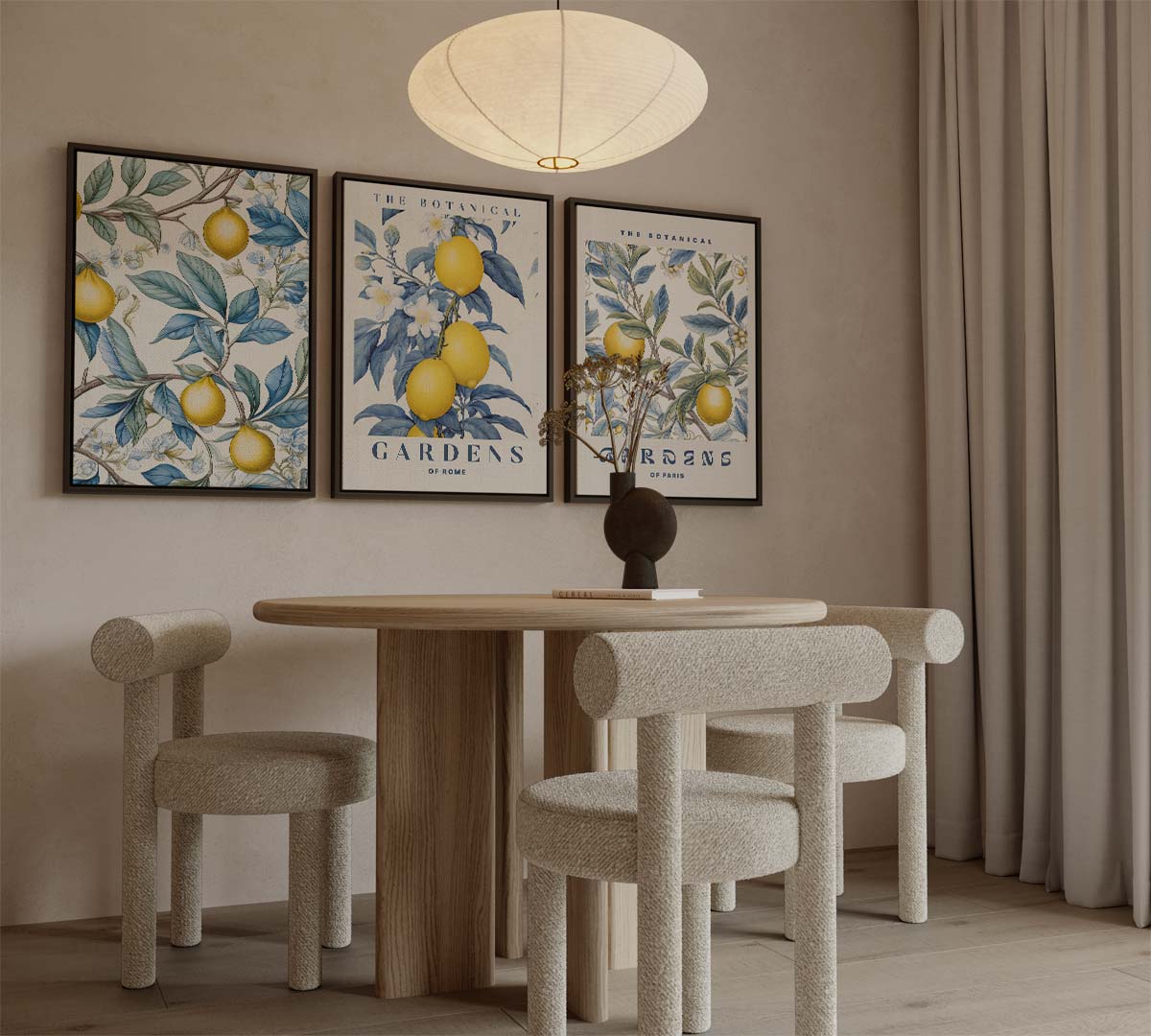 Botanische citroendrieluik met tekst 'THE BOTANICAL GARDENS' Kunstwerk-canvas-dibond-plexiglas-wanddecoratie-WallArtistic