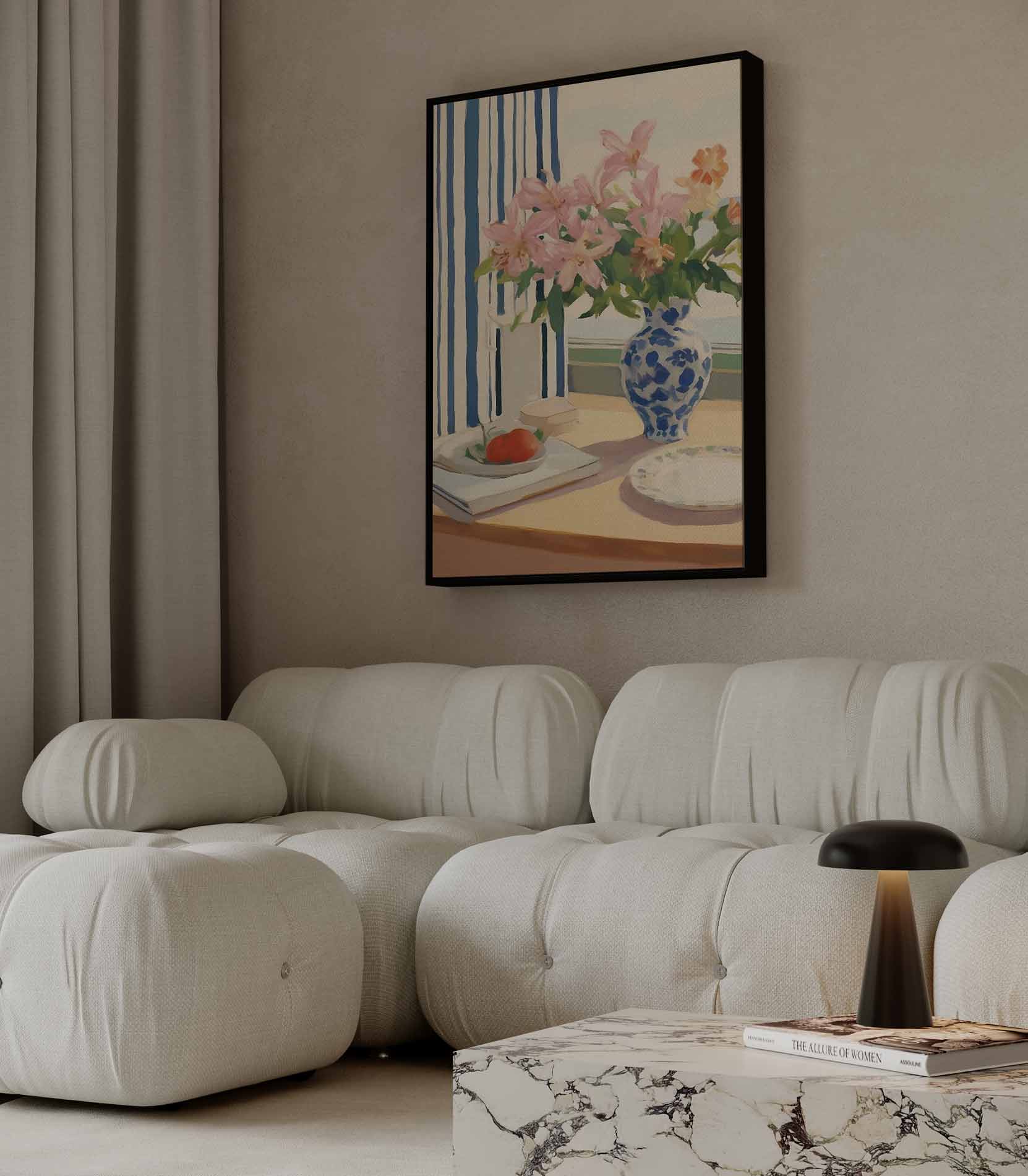 Zomerlicht aan tafel Kunstwerk-canvas-dibond-plexiglas-wanddecoratie-WallArtistic