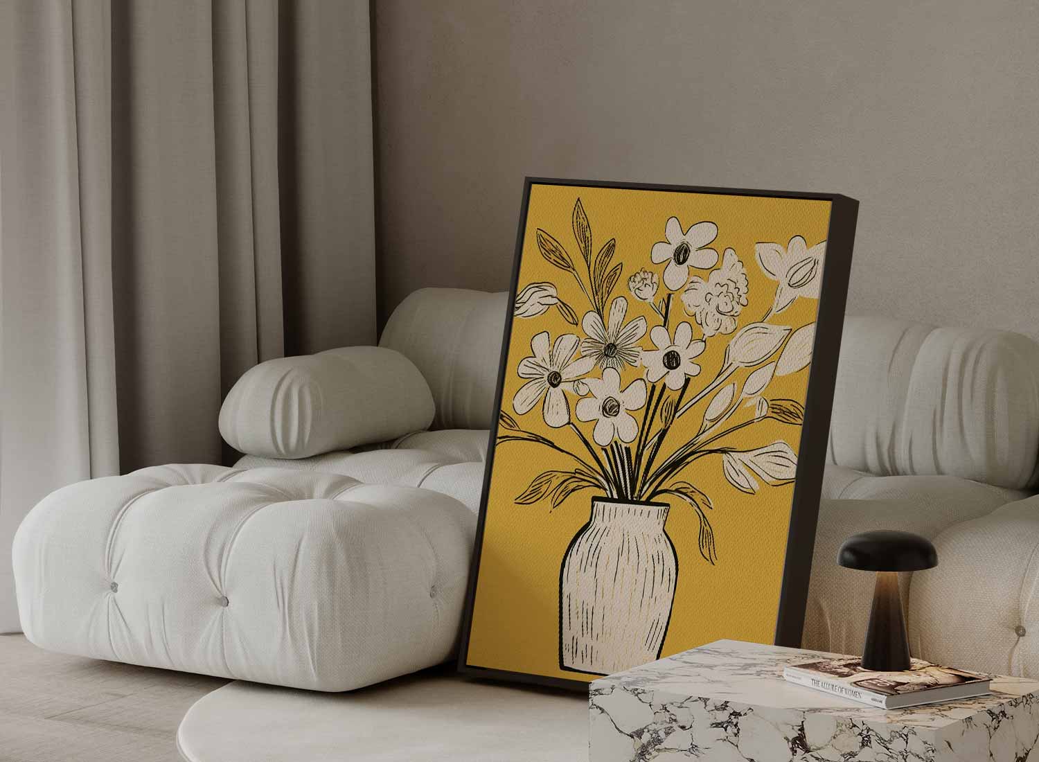Vase mit Blumen auf Gelb