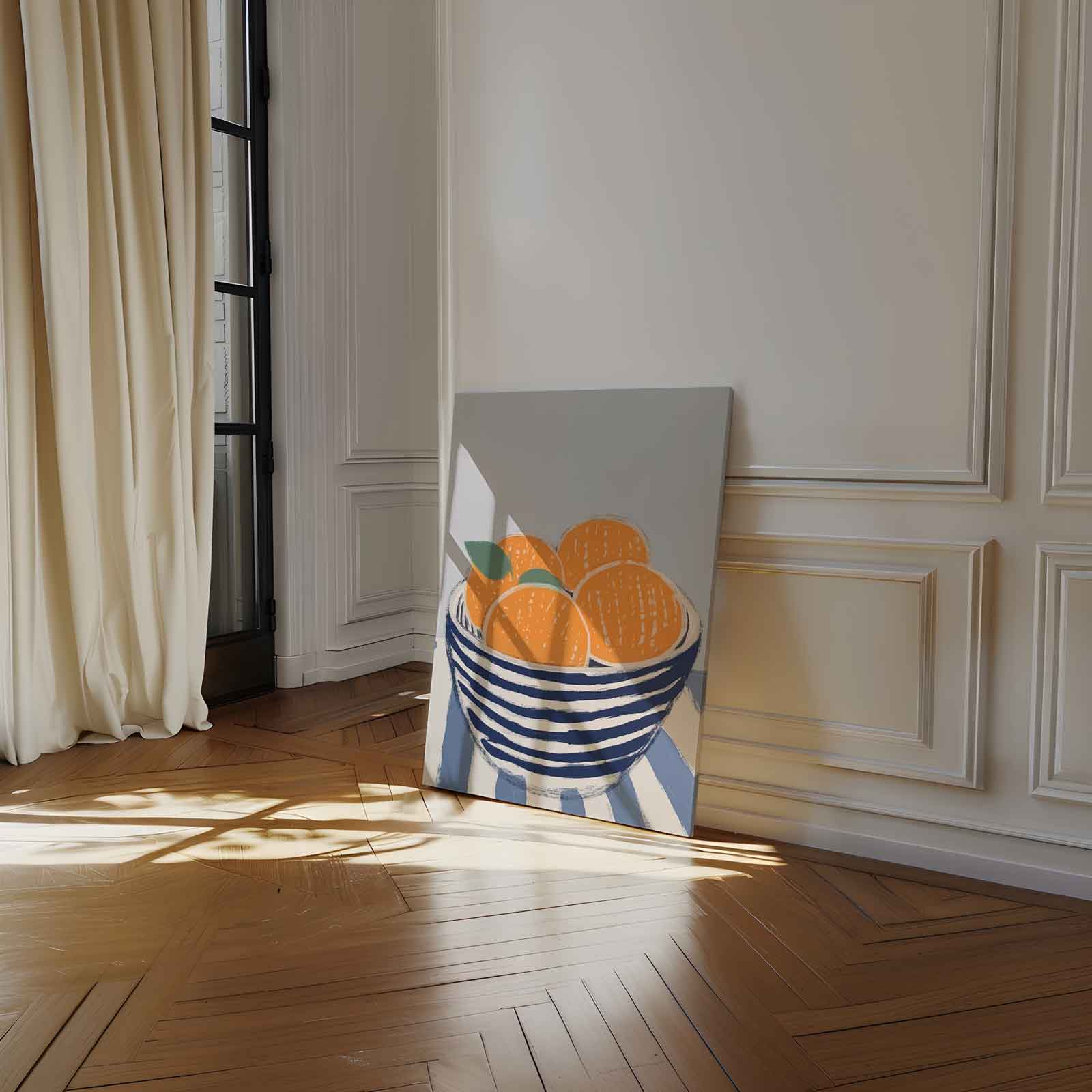 Kleurrijke fruitschaal met bananen en perziken Kunstwerk-canvas-dibond-plexiglas-wanddecoratie-WallArtistic