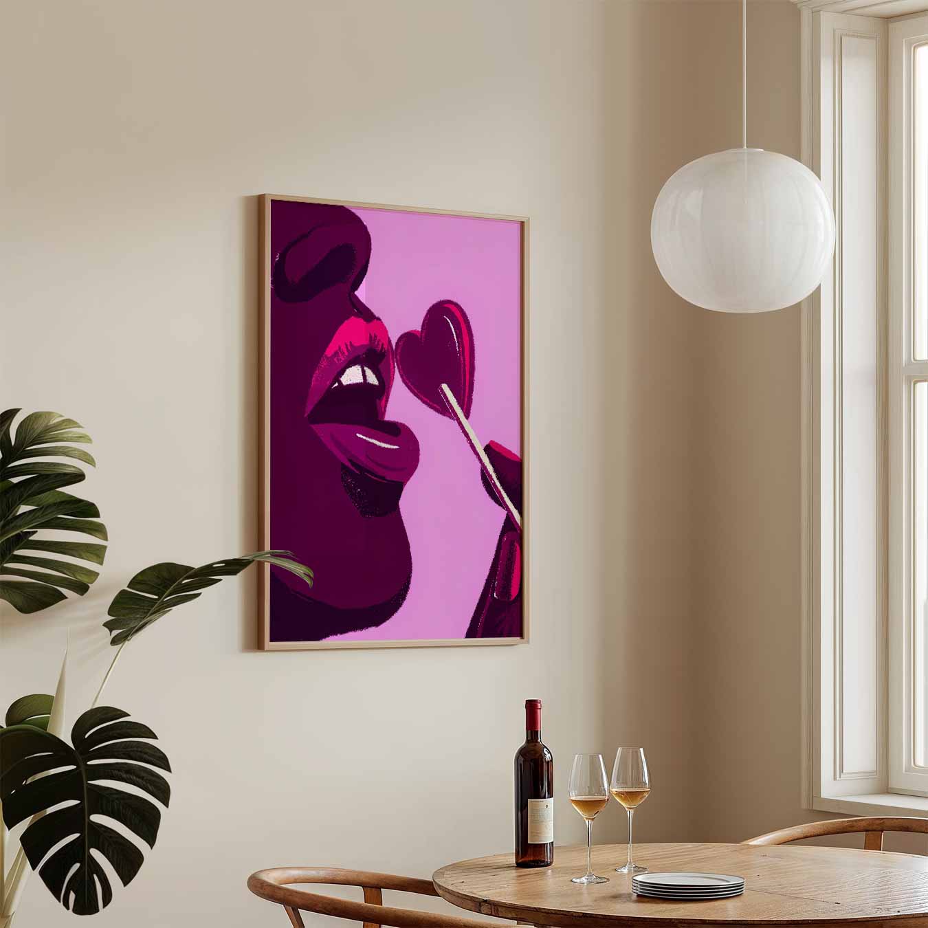 Verleidelijke Lippen en Hart Lolly Poster-WallArtistic