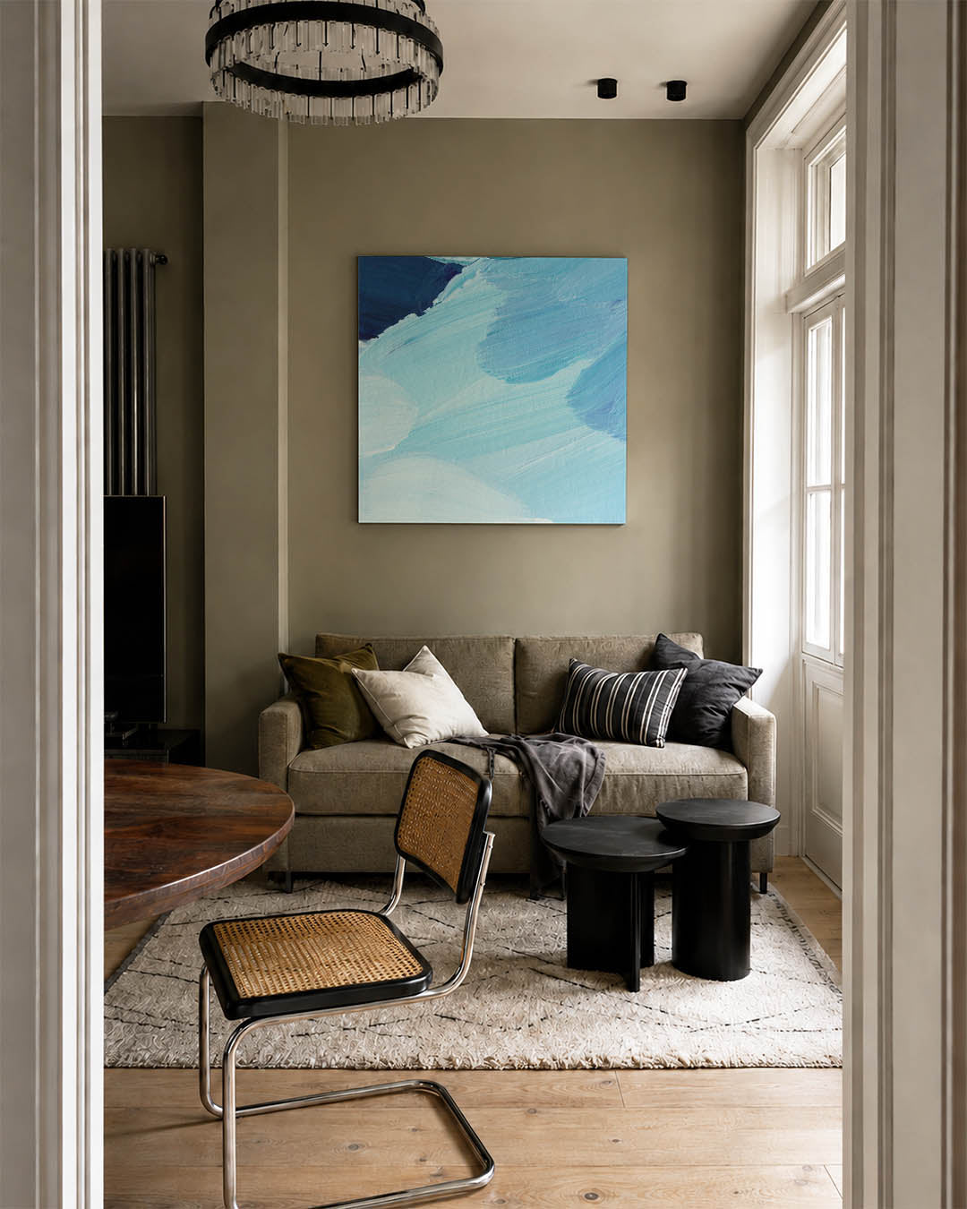 Dynamische blauwe vormen Kunstwerk
