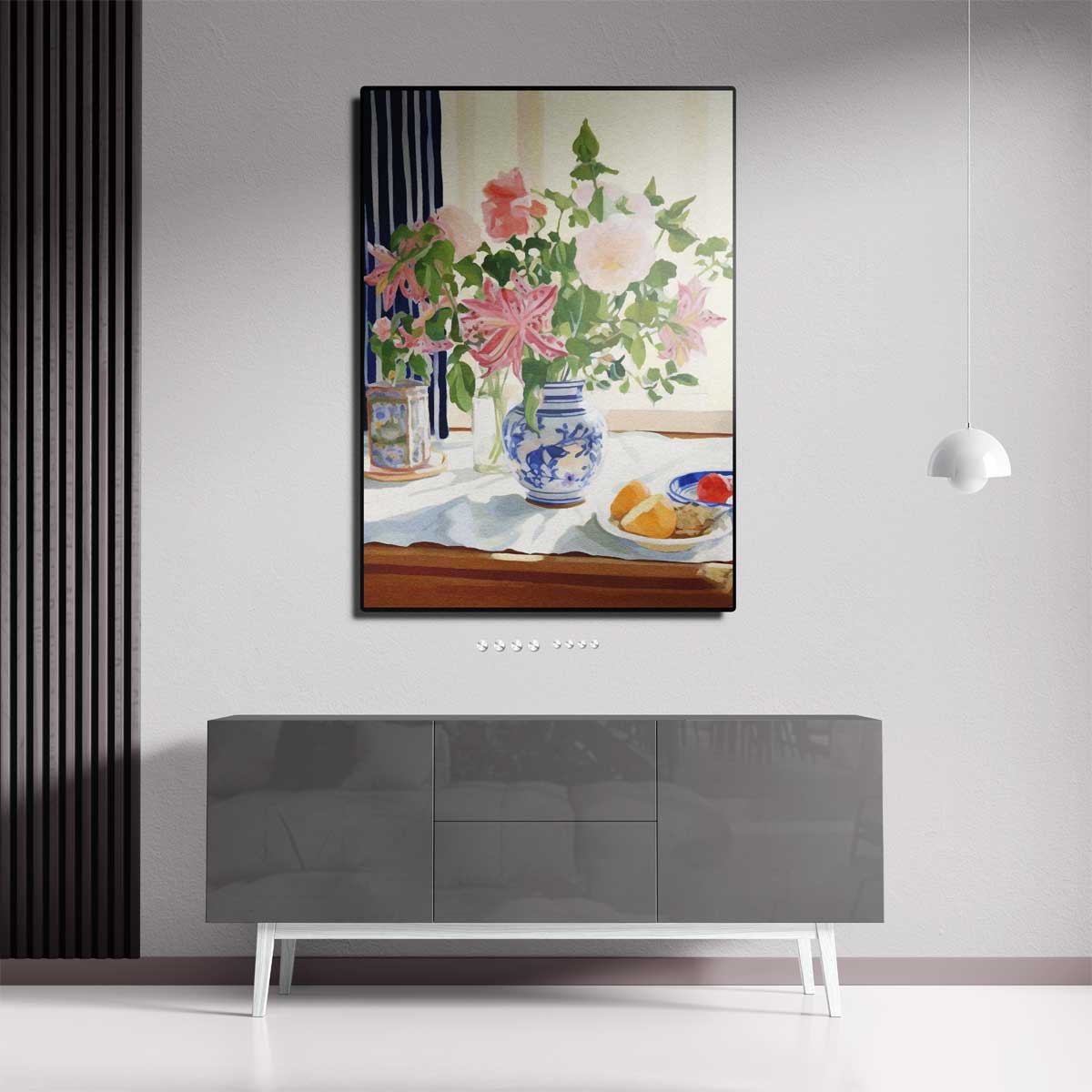 Bloemenpracht in Blauw-Witte Vaas Kunstwerk-canvas-dibond-plexiglas-wanddecoratie-WallArtistic