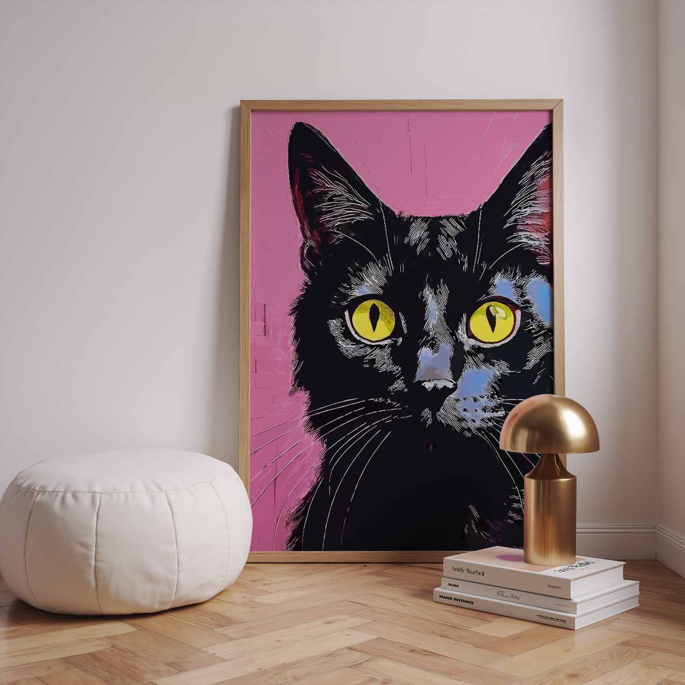 Stijlvolle Kattenposter met Roze Achtergrond Poster-WallArtistic