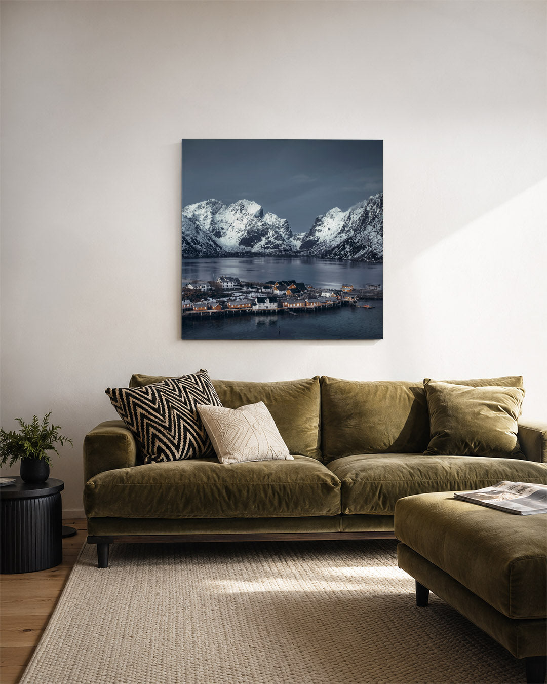 Berglandschap met huizen Kunstwerk