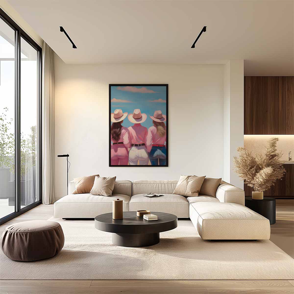 Drie Cowgirls in de Zon Kunstwerk-canvas-dibond-plexiglas-wanddecoratie-WallArtistic
