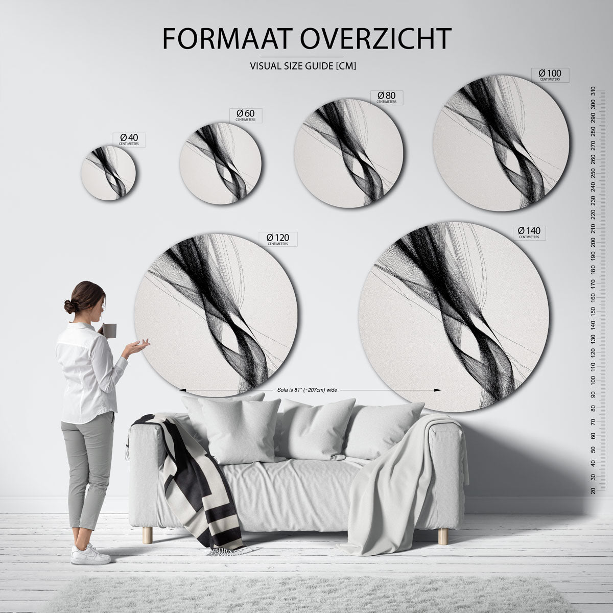 Zwarte lijnen Muurcirkel