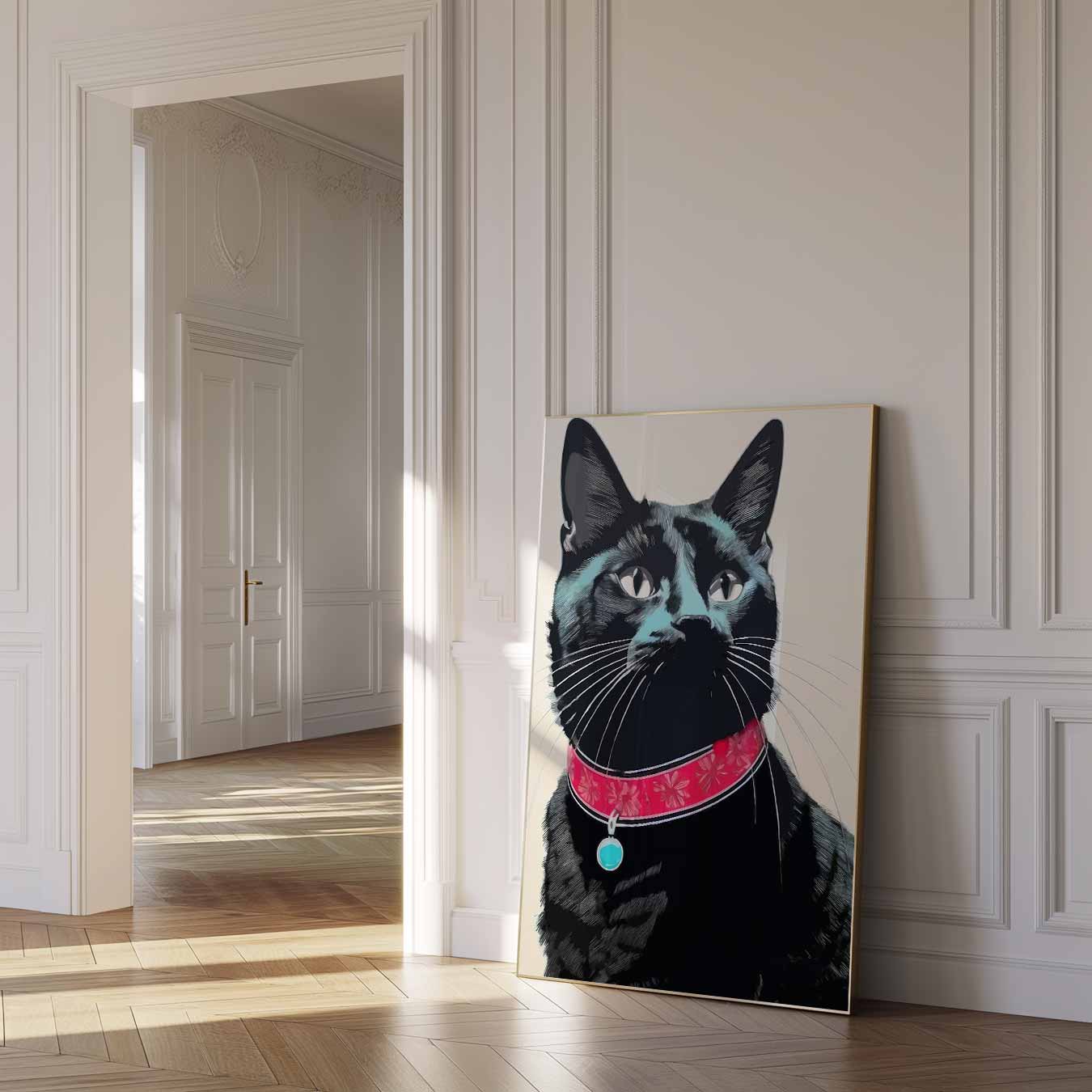 Stijlvolle Kattenposter met Rode Halsband Poster-WallArtistic