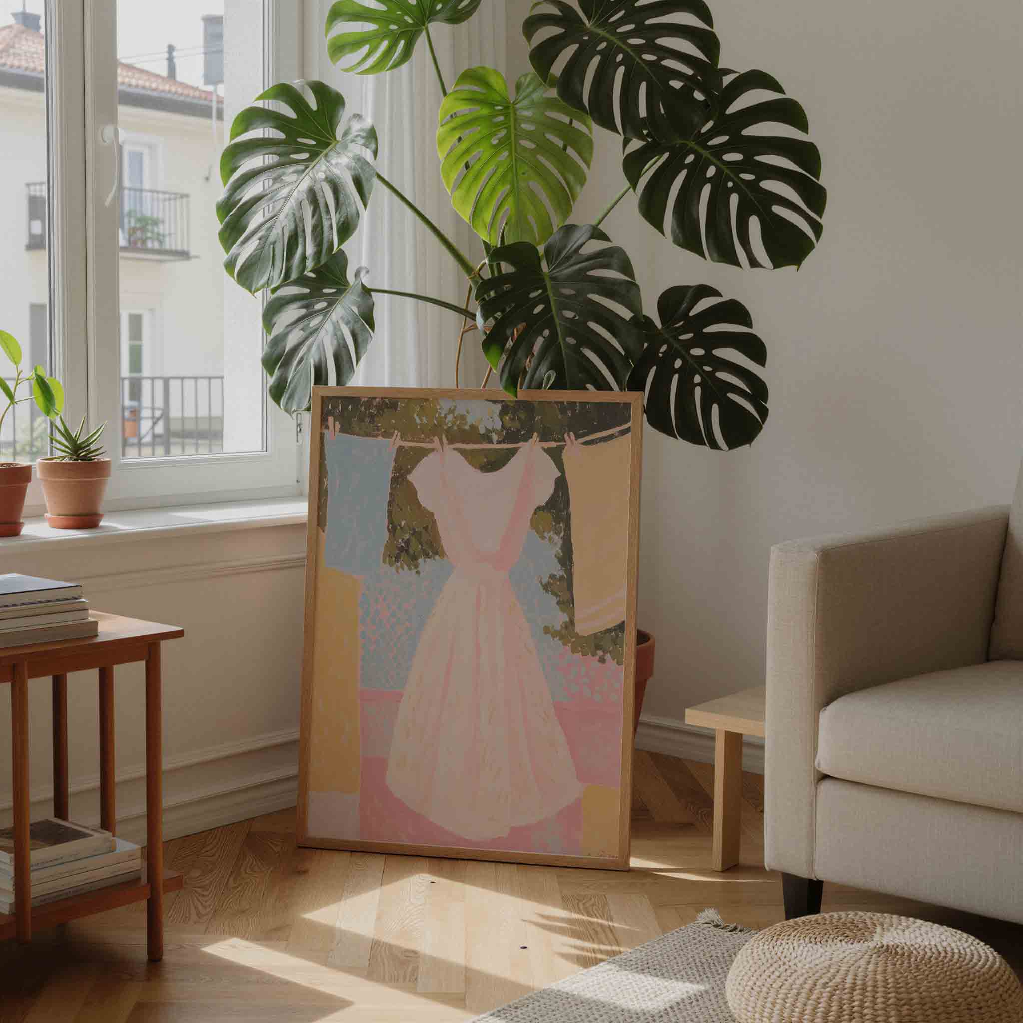 Witte jurk aan waslijn Poster