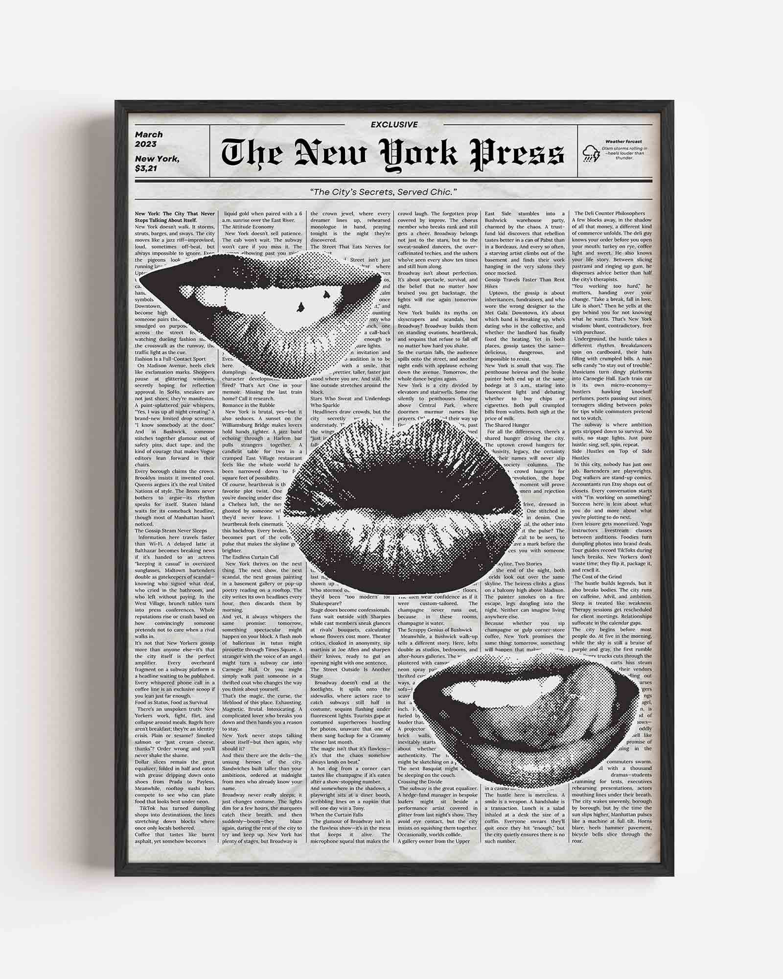 Lippen en krantenachtergrond Poster