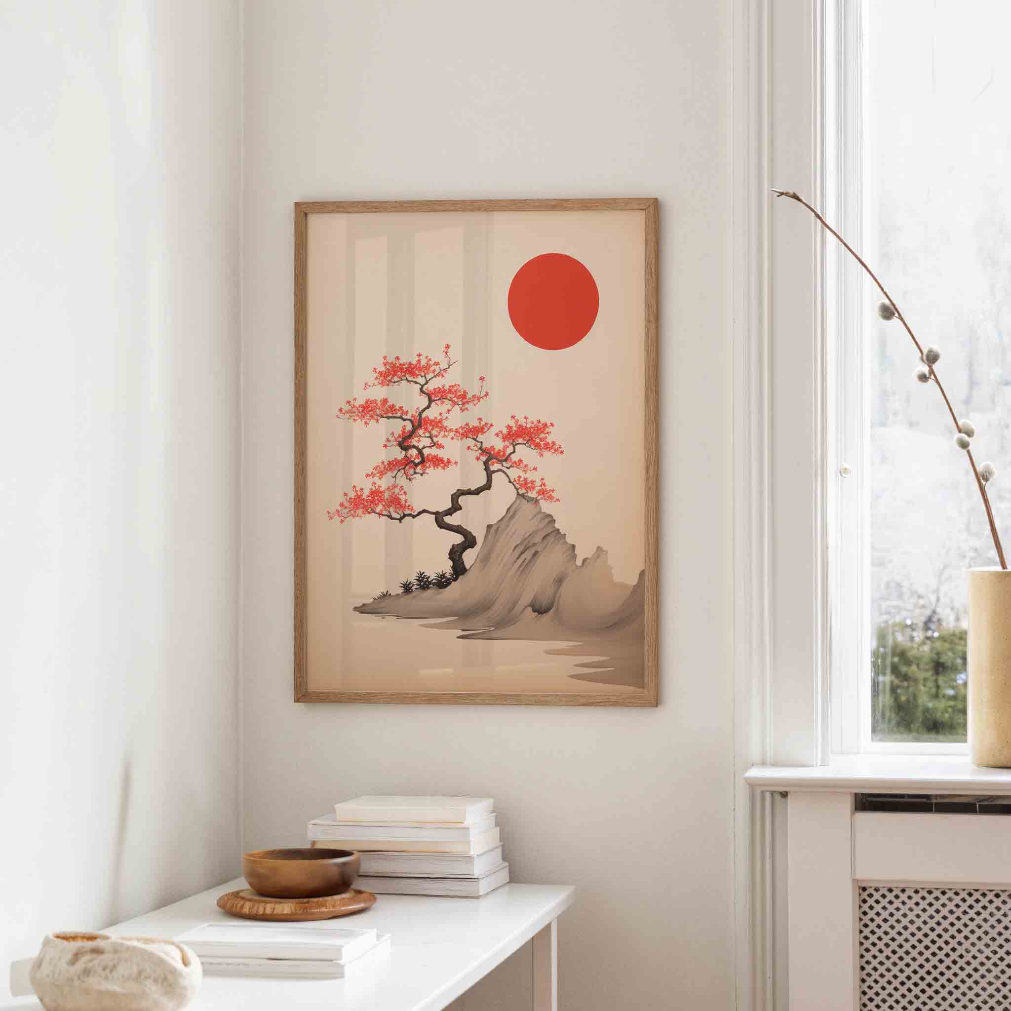 Boom en rode zon Poster