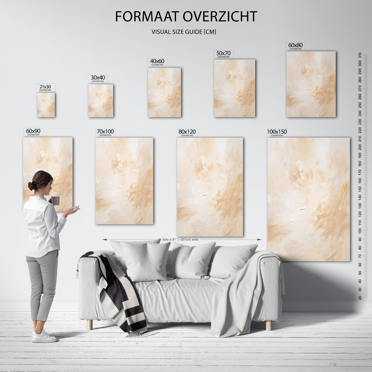 Beige en witte abstracte Poster