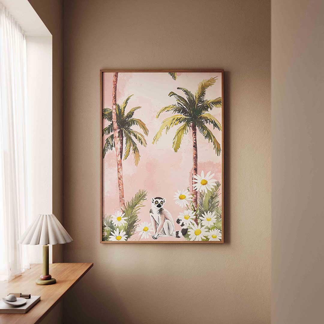 Lemur en palmbomen Poster