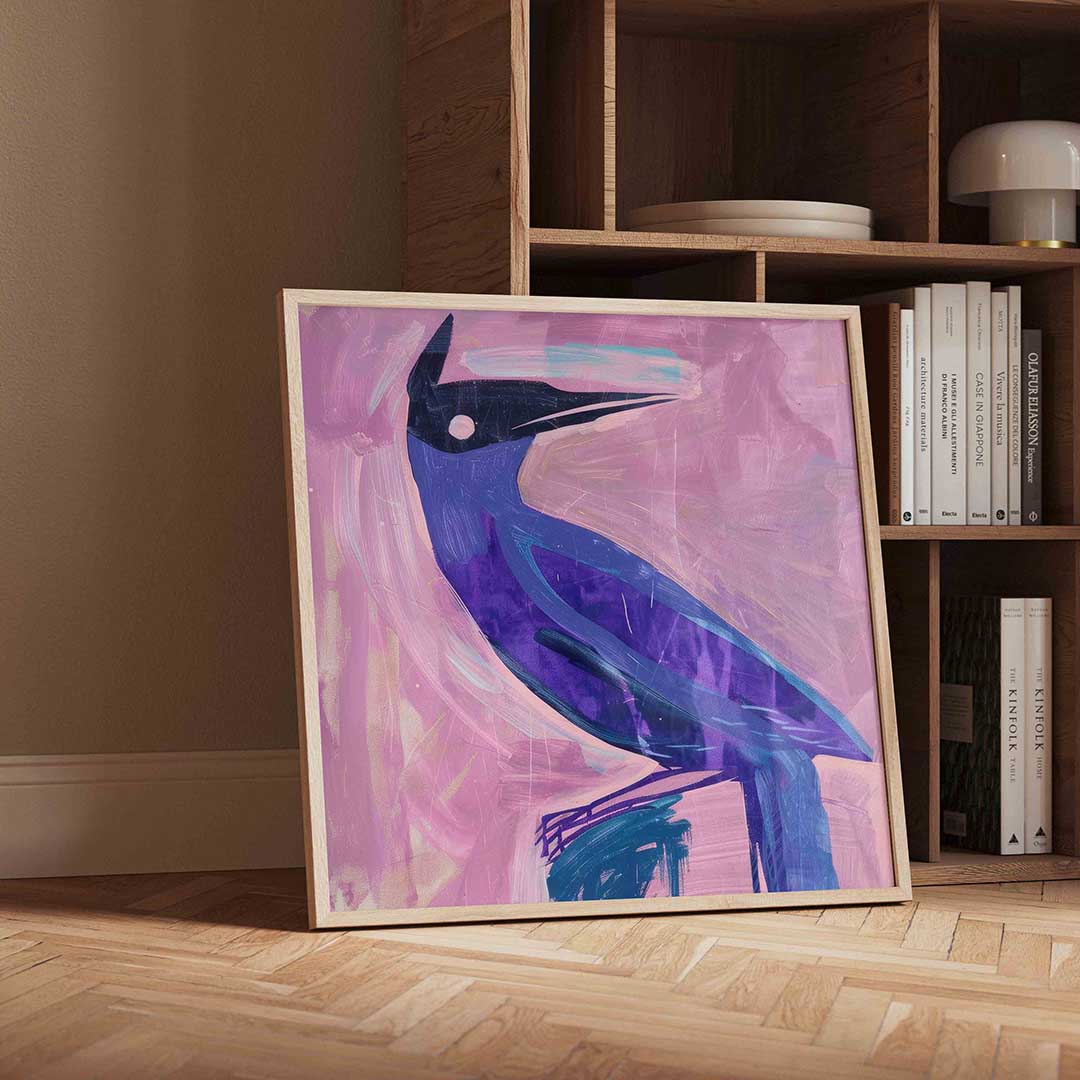 Vogel in roze en paars Poster