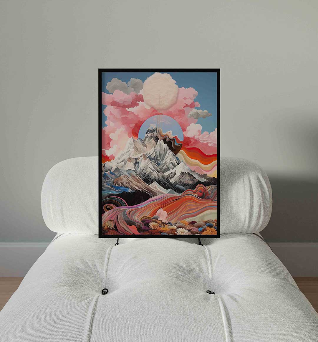 Berglandschap met kleurrijke wolken Poster