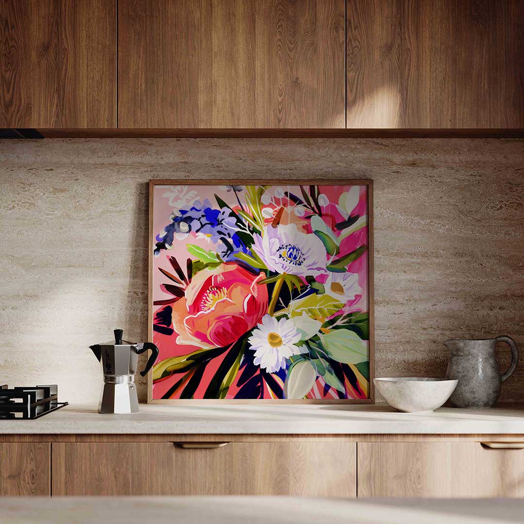 Bloemen op roze Poster