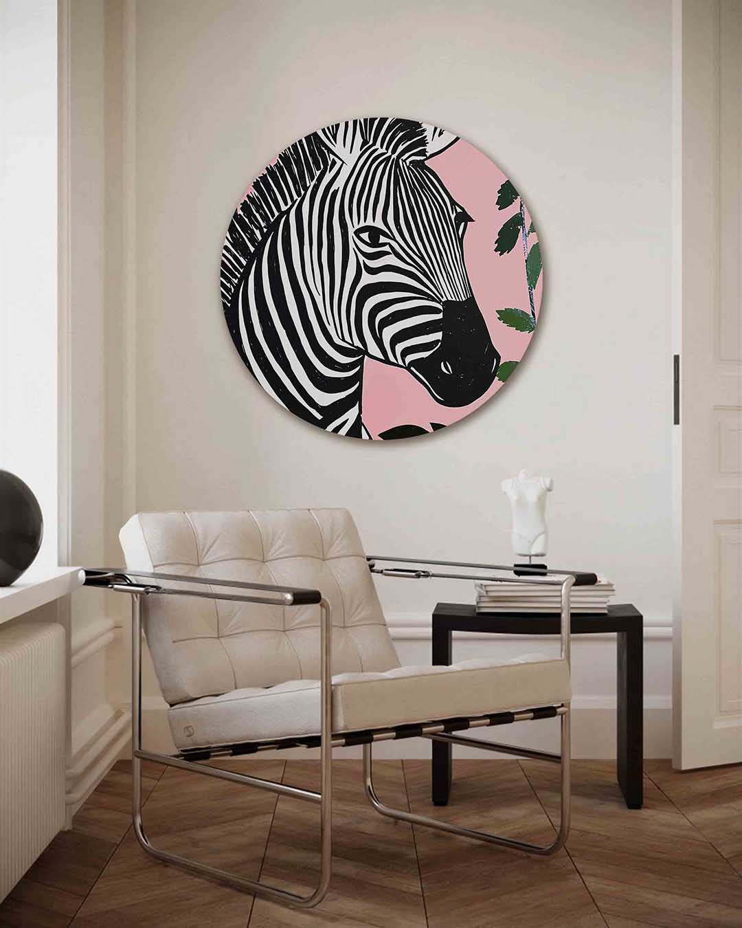 Zebra op roze Muurcirkel