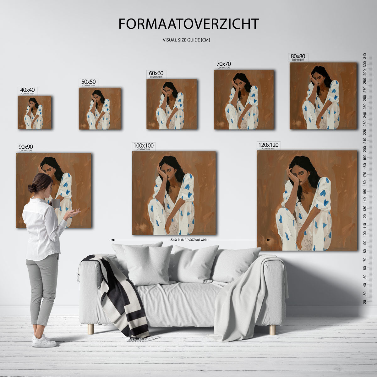 Zittende vrouw met blauwe accenten Poster