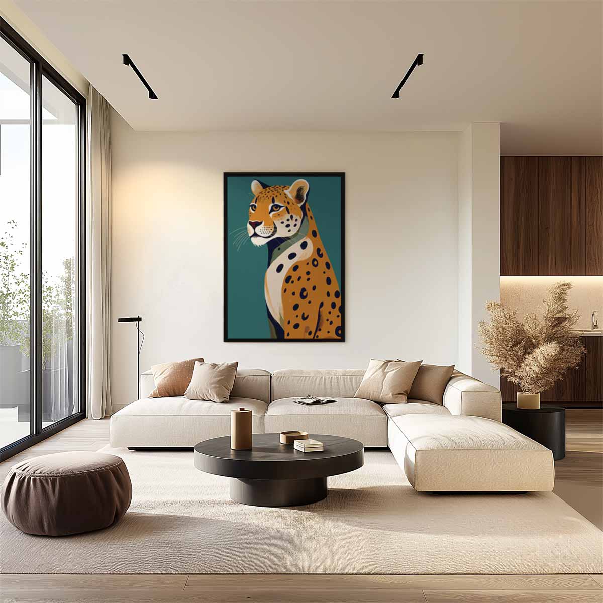Majestätischer Leopard auf türkisfarbenem Hintergrund (Kunstwerk)