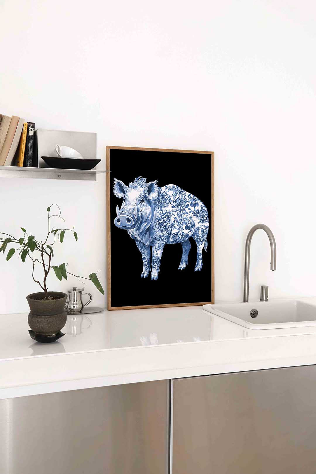 Wilde zwijn met bloemen Poster