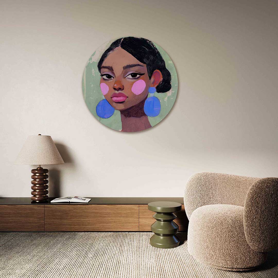 Portret met roze accenten Muurcirkel