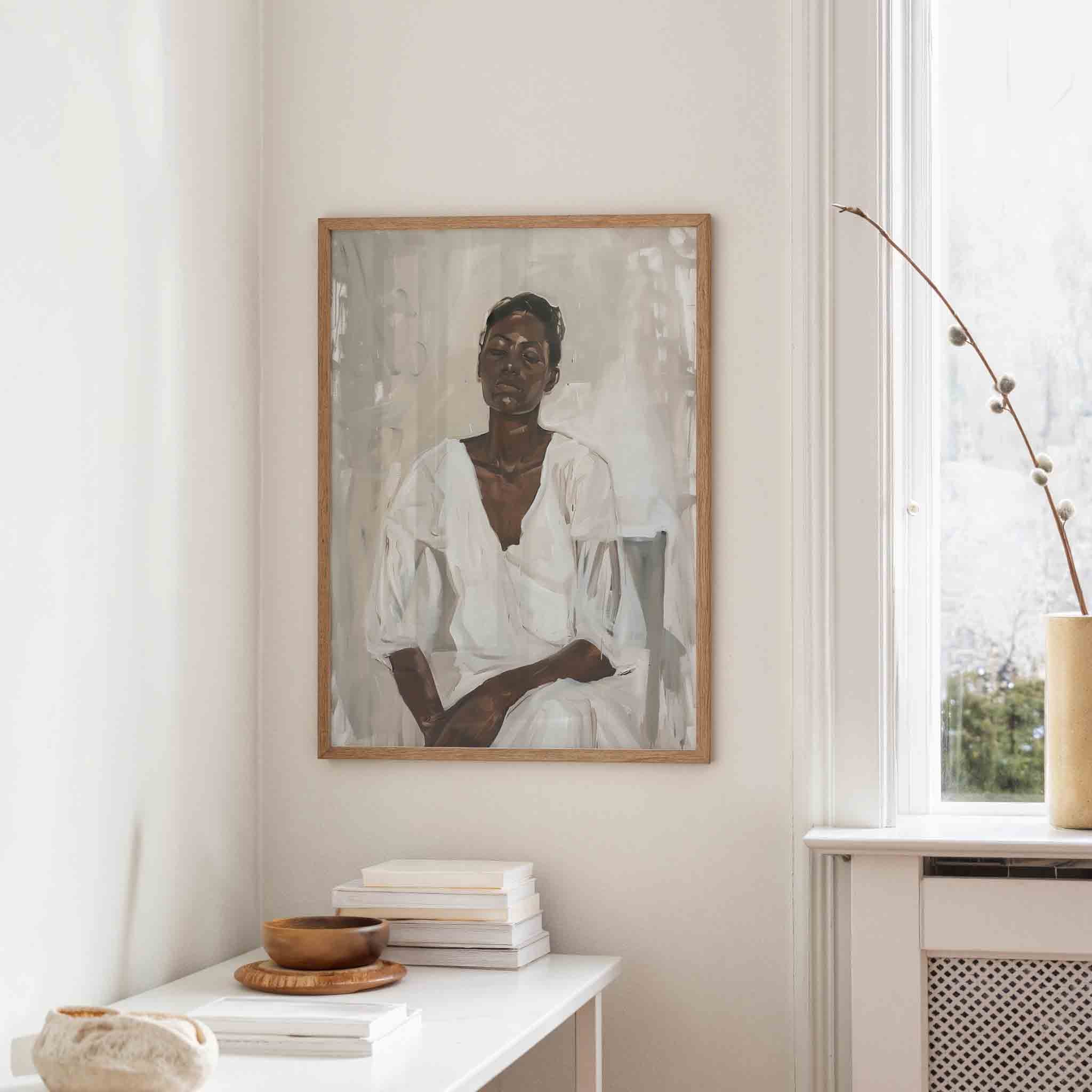 Vrouw in witte kleding Poster