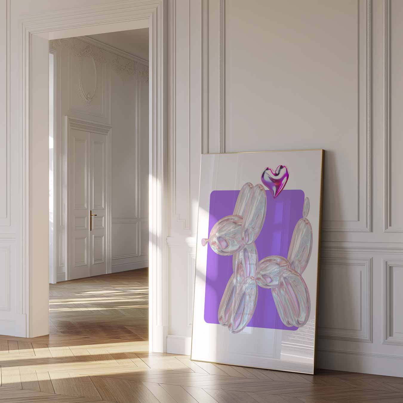 Speelse Ballonhond Poster met Hartje Poster-WallArtistic