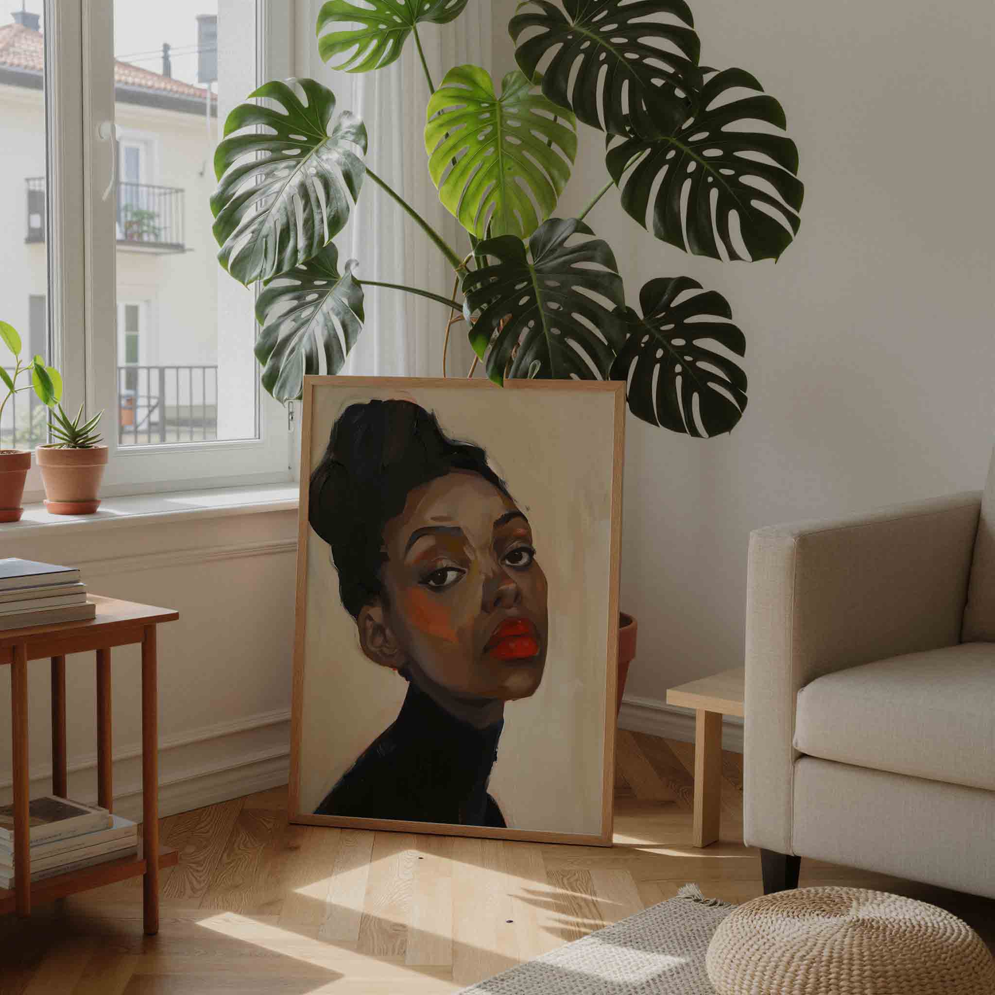 Portret met rode lippen Poster