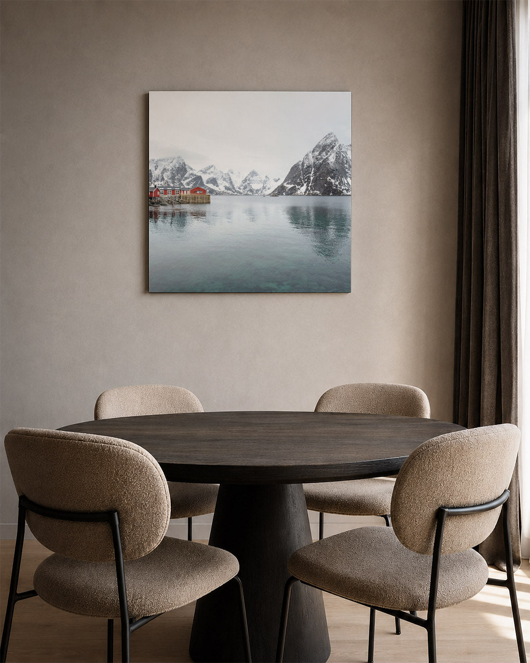 Berglandschap met rode huisjes Kunstwerk