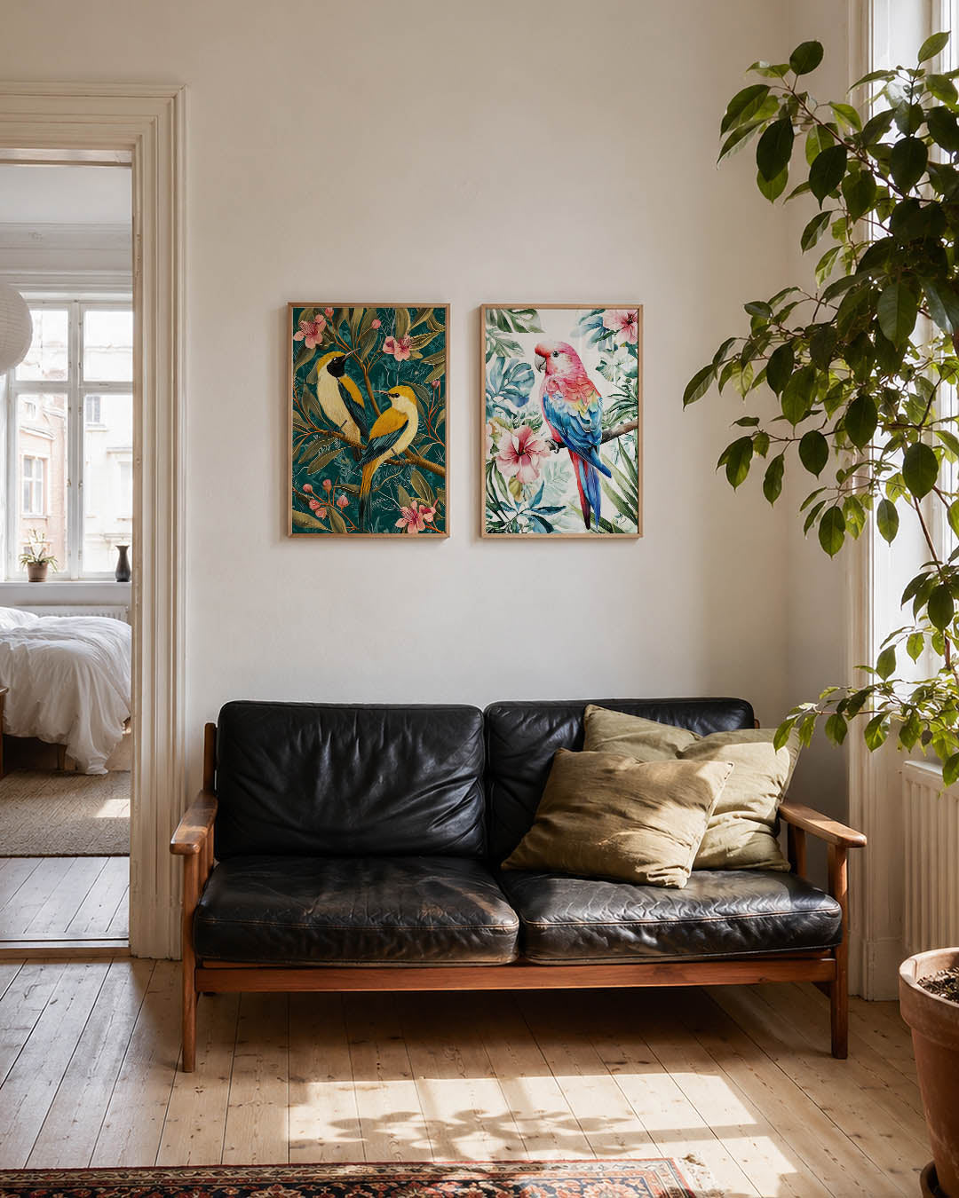 Vogels en bloemen Posterset