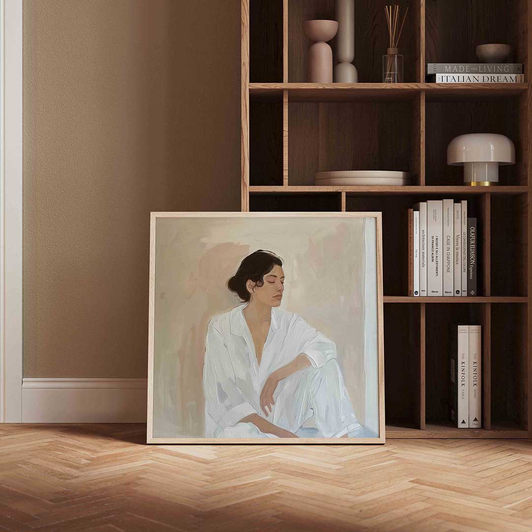 Vrouw in witte kleding Poster
