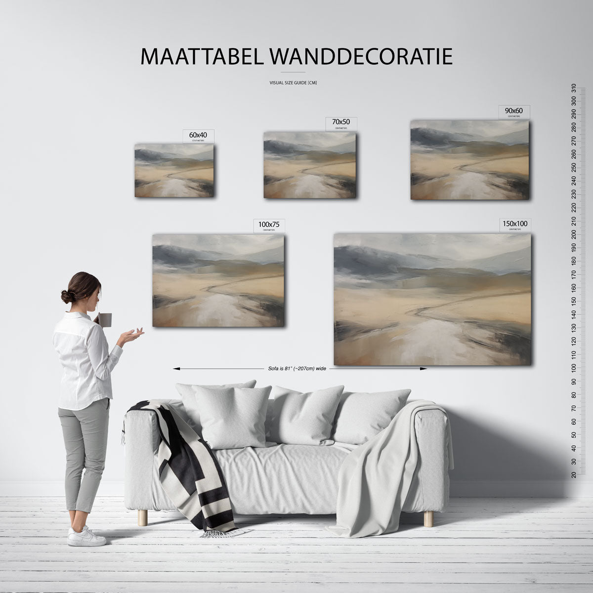 Landschap in neutrale tinten Kunstwerk