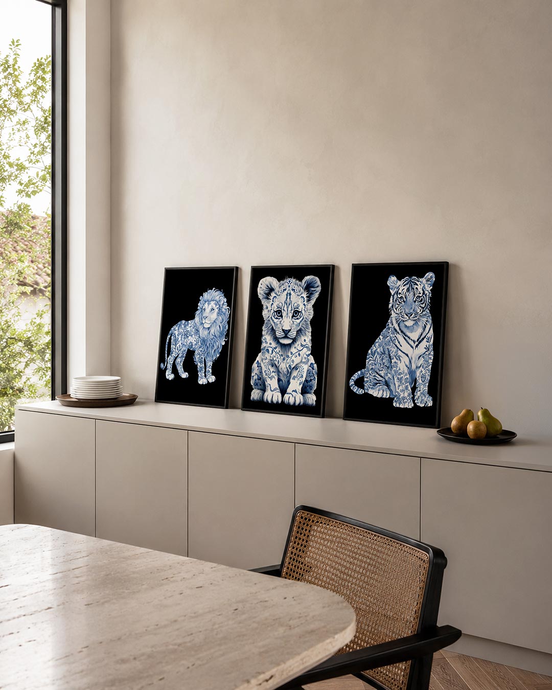 Blauwe leeuw patronen Posterset