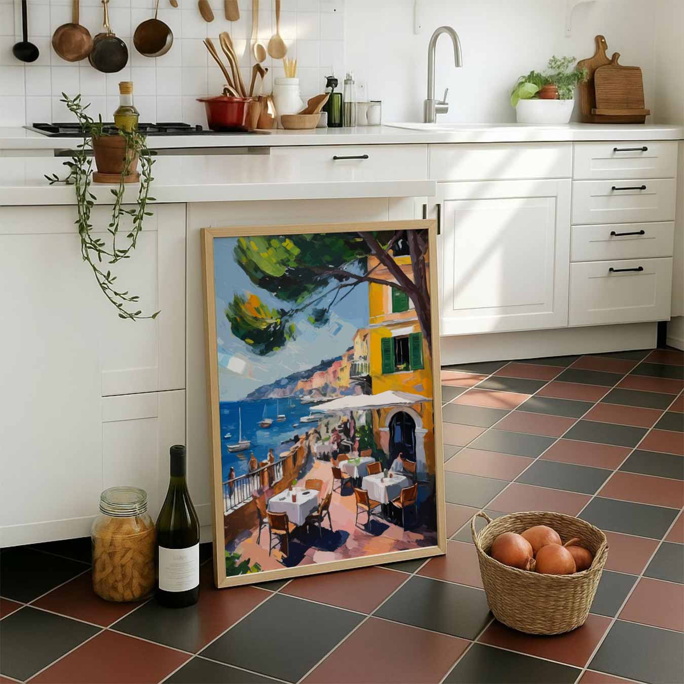 Mediterrane Droom: Uitzicht op de Zee Poster-WallArtistic