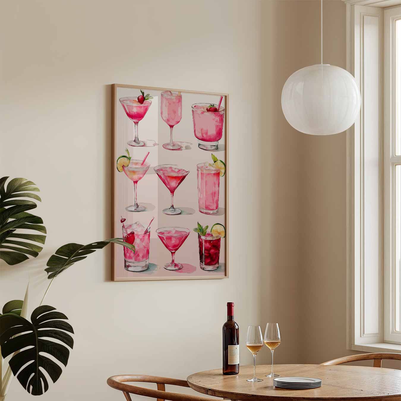 Roze Cocktail Kunstposter-WallArtistic