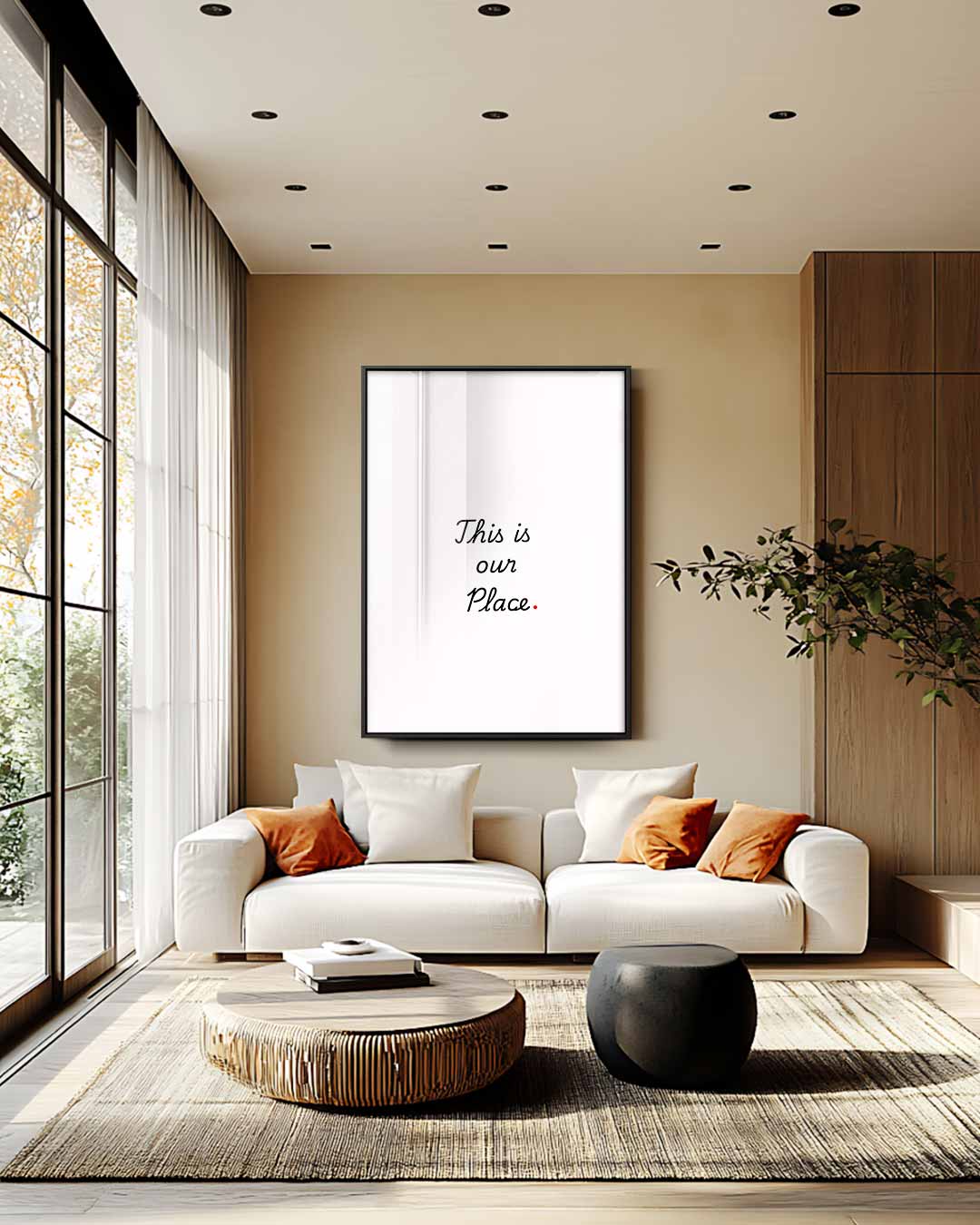 Inspirerende Wandtekst "Our Place Kunstwerk-canvas-dibond-plexiglas-wanddecoratie-WallArtistic