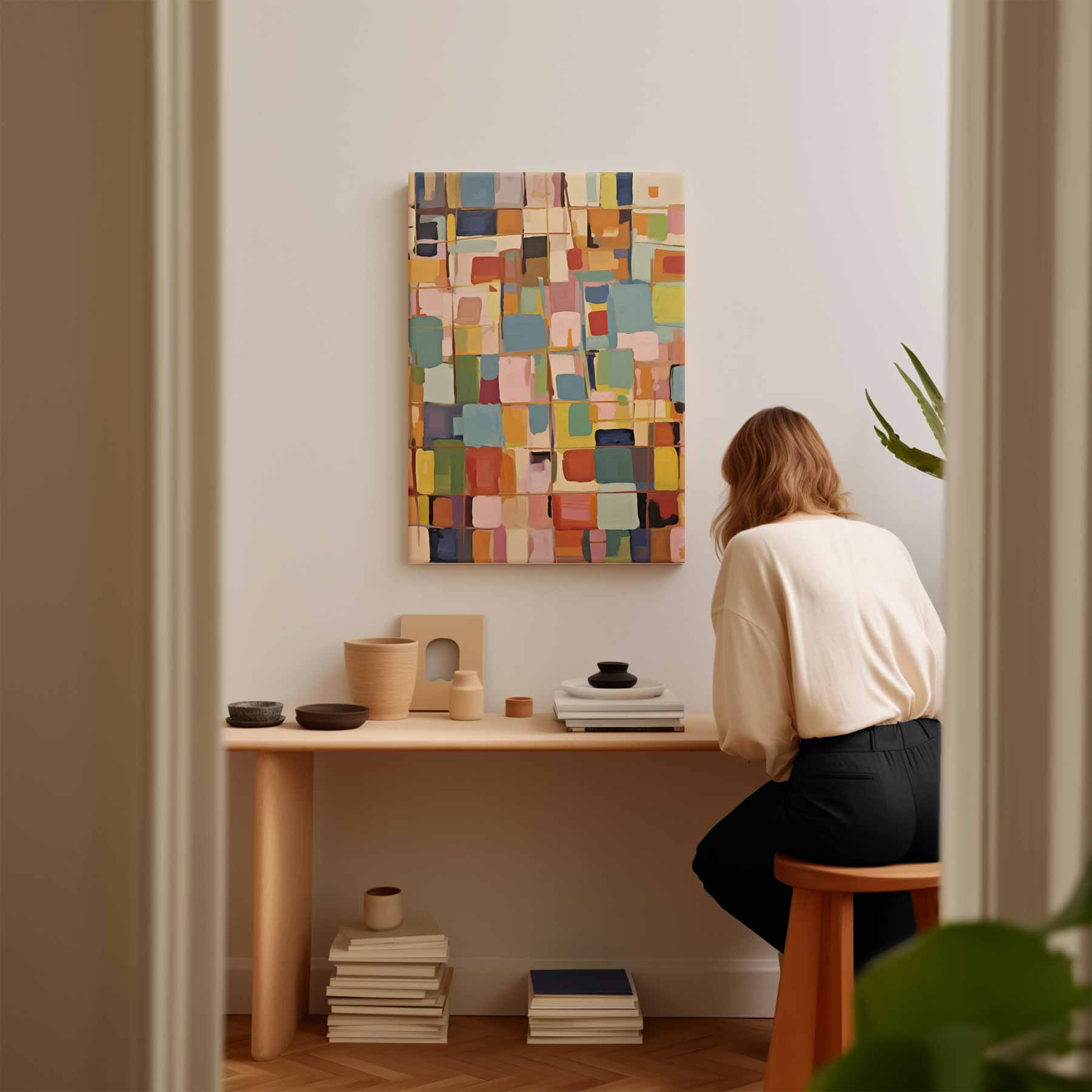 Kleurrijke Abstracte Compositie Kunstwerk-canvas-dibond-plexiglas-wanddecoratie-WallArtistic