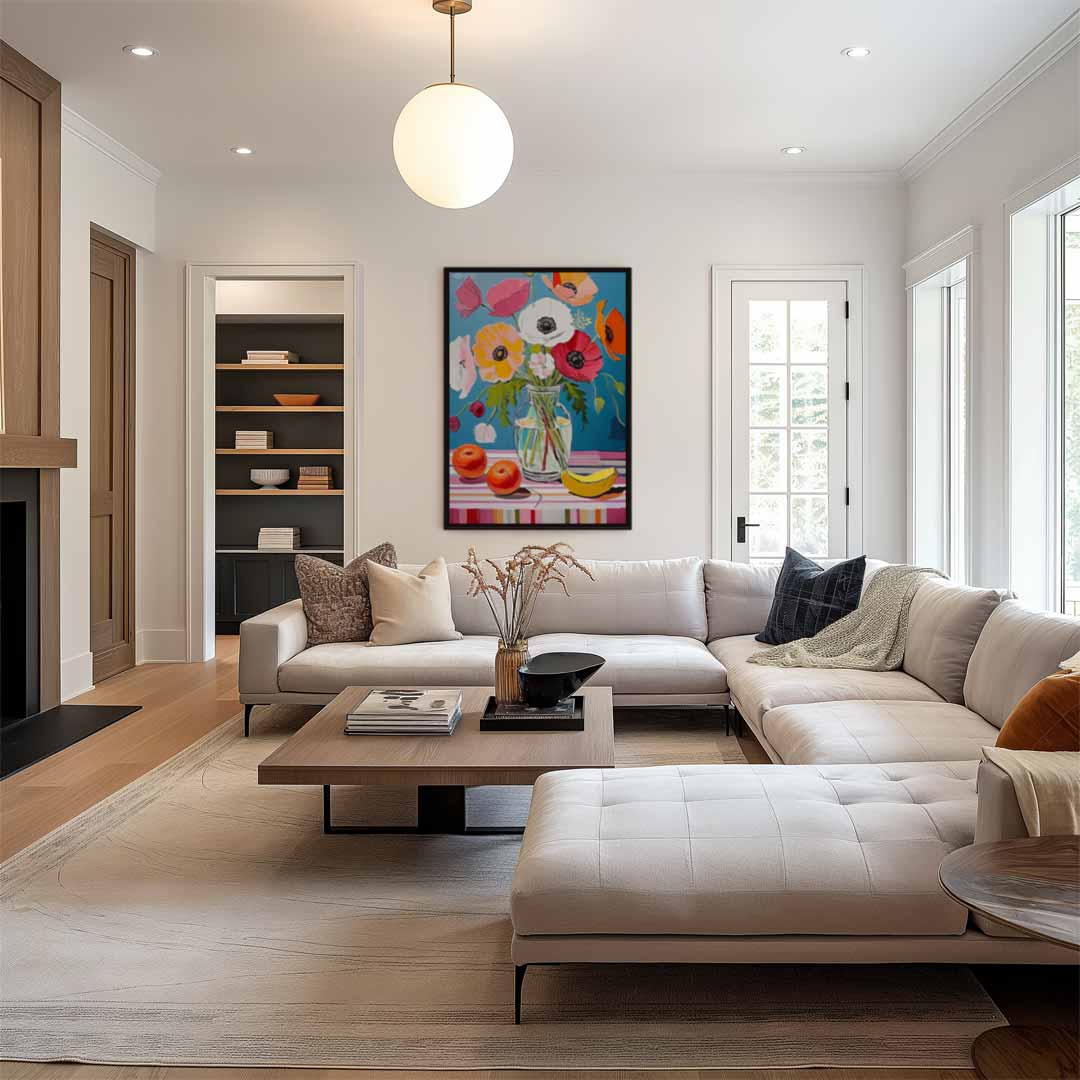 Bloemrijke Kleurenpracht in Vaas Kunstwerk-canvas-dibond-plexiglas-wanddecoratie-WallArtistic