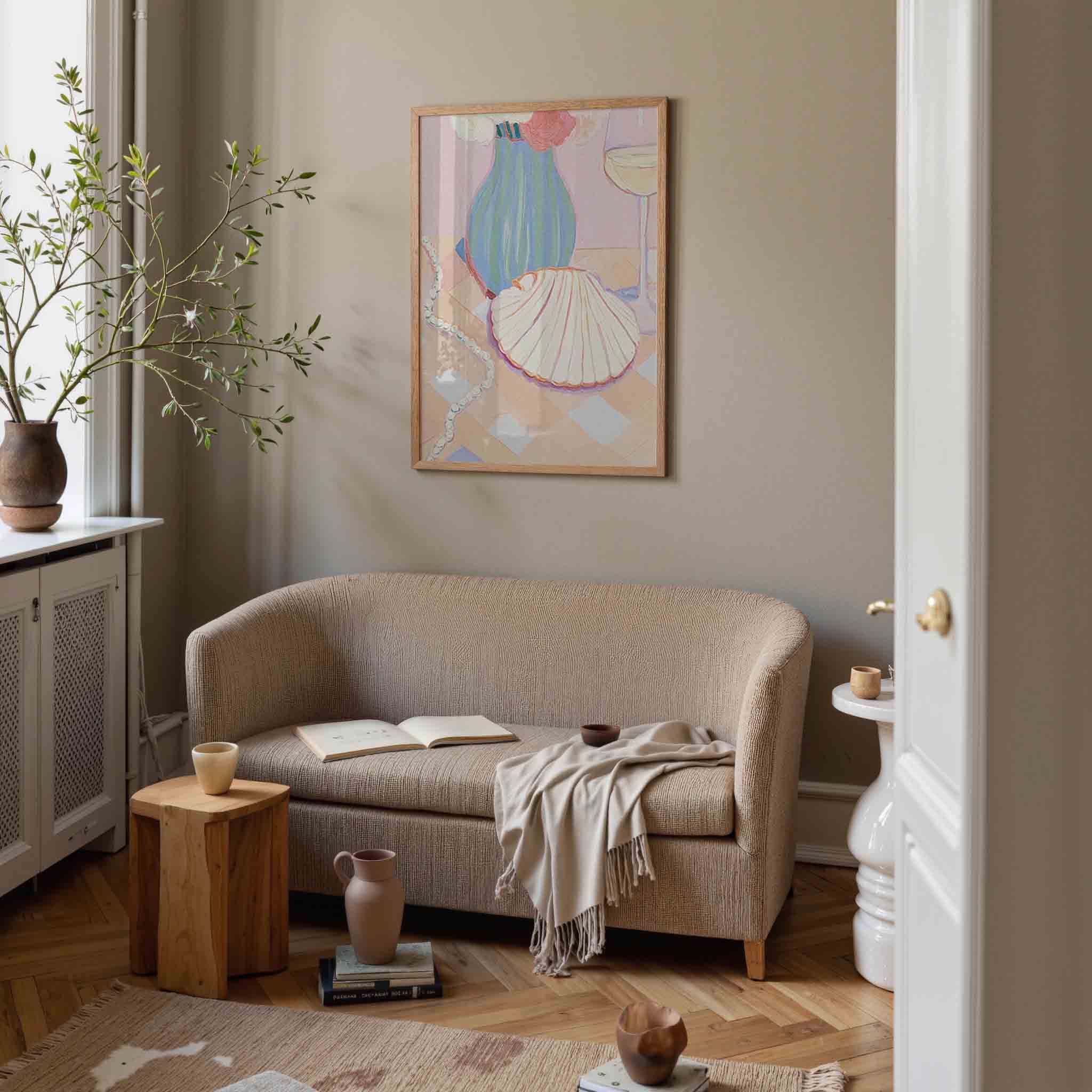 Stilleven met schelp en parels Poster