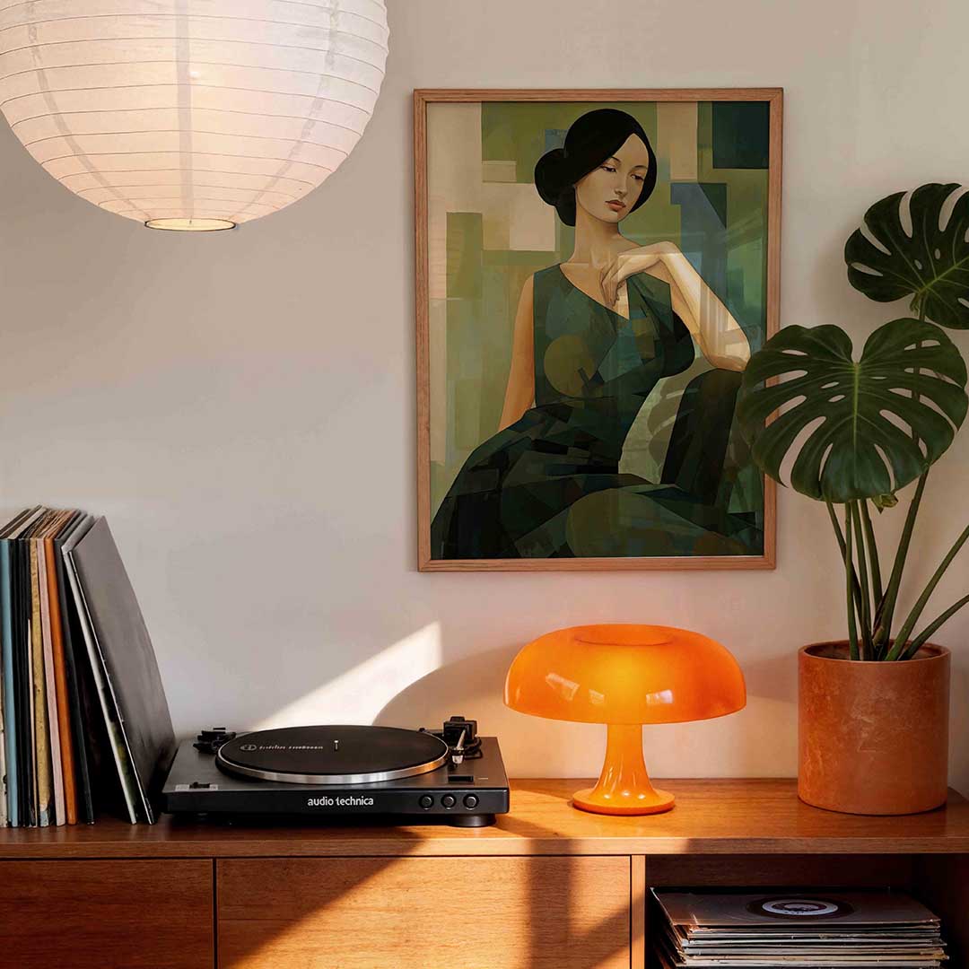 Vrouw in groene tinten Poster