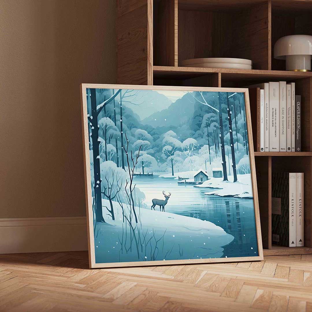 Winterlandschap met hert Poster