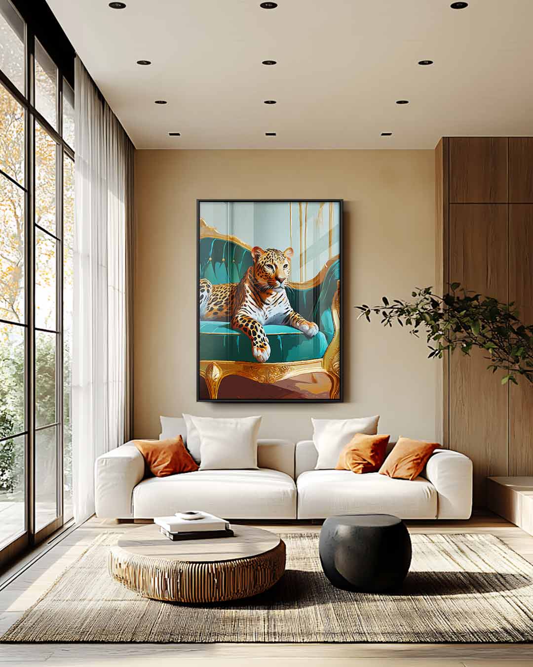 Luxuriöses Kunstwerk: Leopard auf Sofa