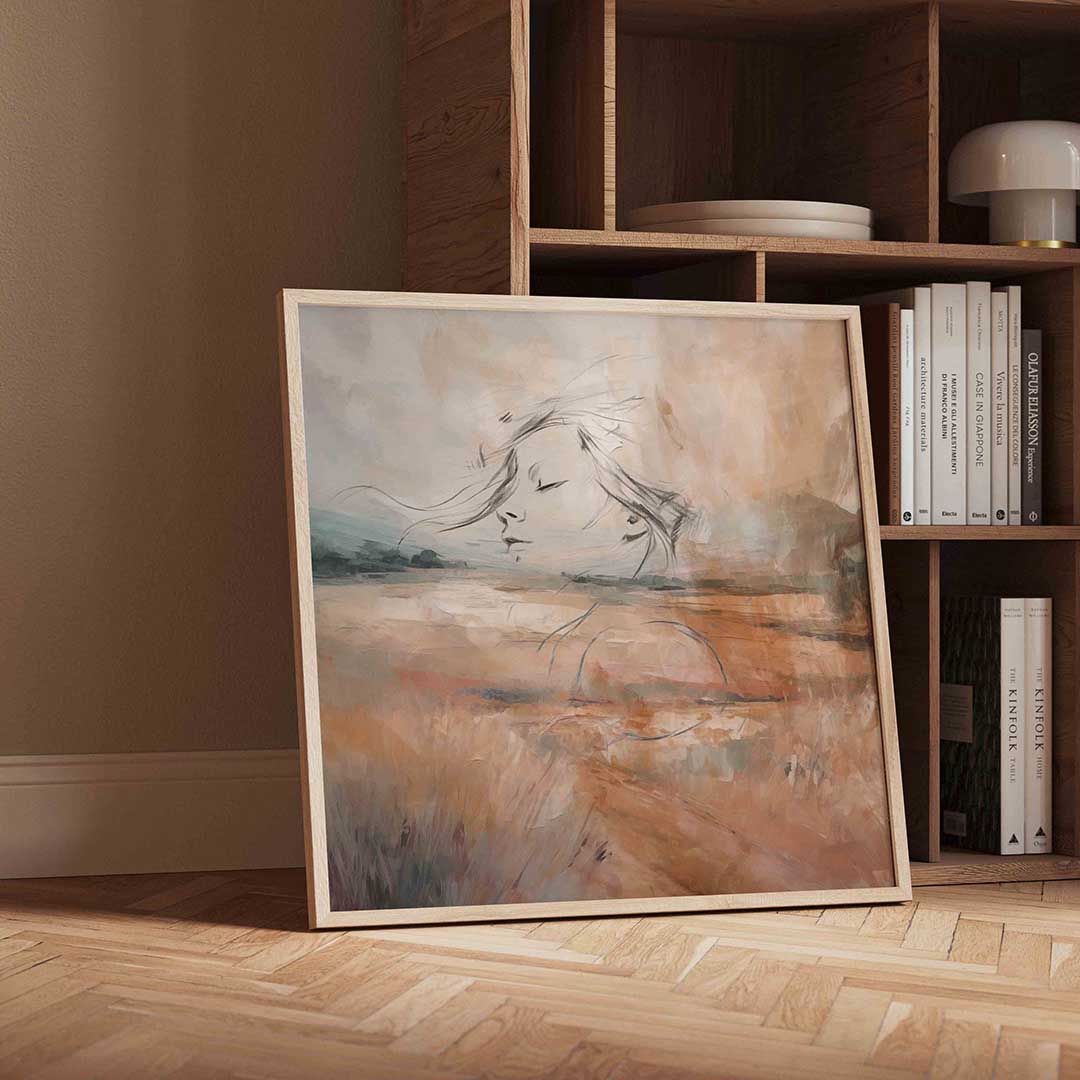 Dromerig landschap met gezicht Poster
